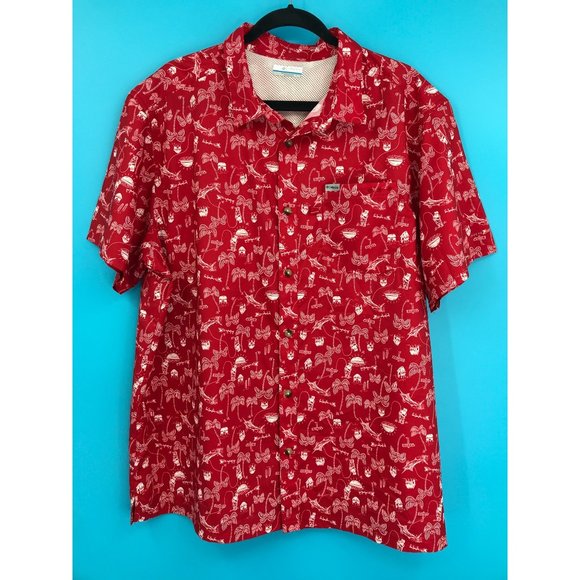 Columbia Other - Columbia Men's PFG Fishing Shirt Christmas Island Santa Fishing Print Red XL